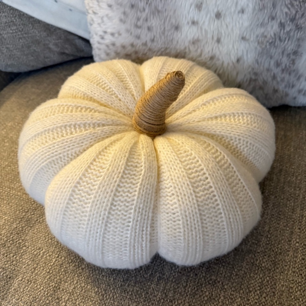 Hobby Lobby Cream Sweater Knit Stuffed Pumpkin Pillow‎